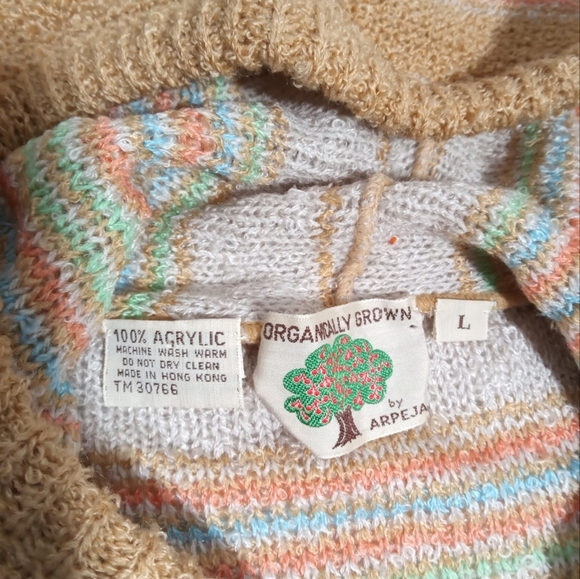 Arpeja Organic Fiber Hooded Cardigan Coat Tie Neck Earthy Boho Style Large - Picture 2 of 6